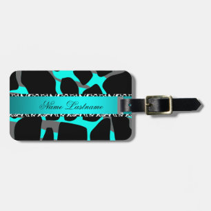 Boutique Teal Blue Grey Leopard Cow Print Luggage Tag