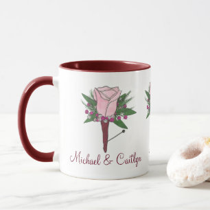Boutonniere Rose Flower Personalised Wedding Mug