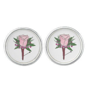 Boutonniere Rose Wedding Prom Flower Groom Gift Cufflinks