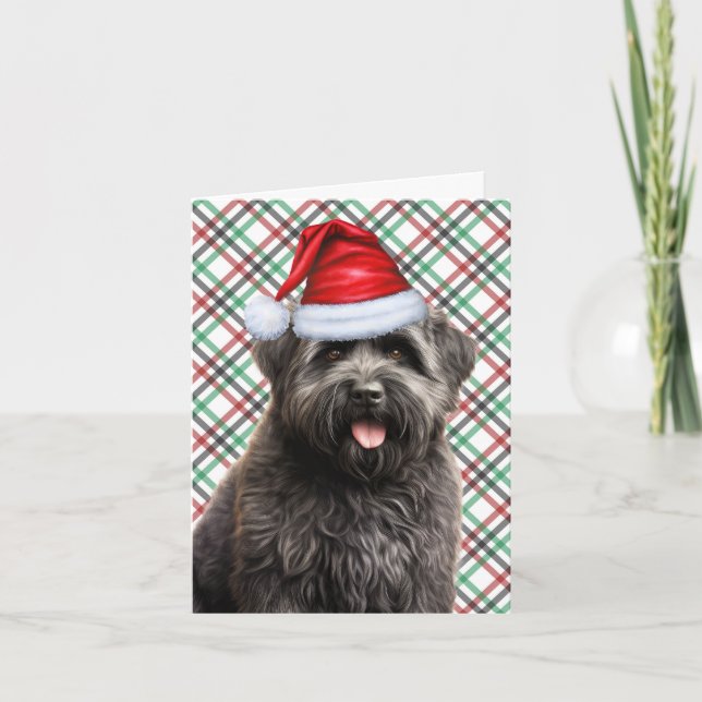 Bouvier Christmas Dog Green Red Plaid Christmas Holiday Card (Front)