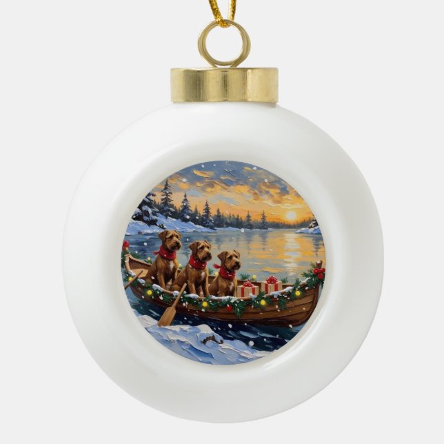 Bouvier des Flandres Christmas Boat Holiday Ceramic Ball Christmas Ornament (Front)