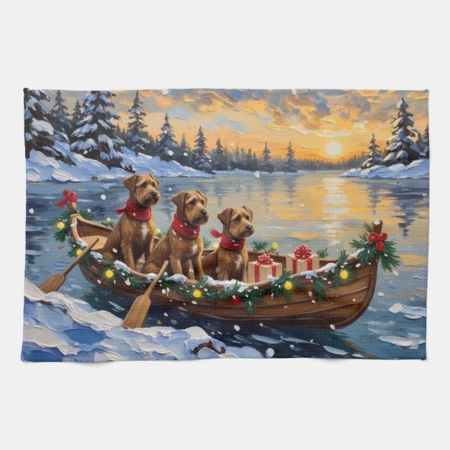 Bouvier des Flandres Christmas Boat Holiday Tea Towel (Horizontal)