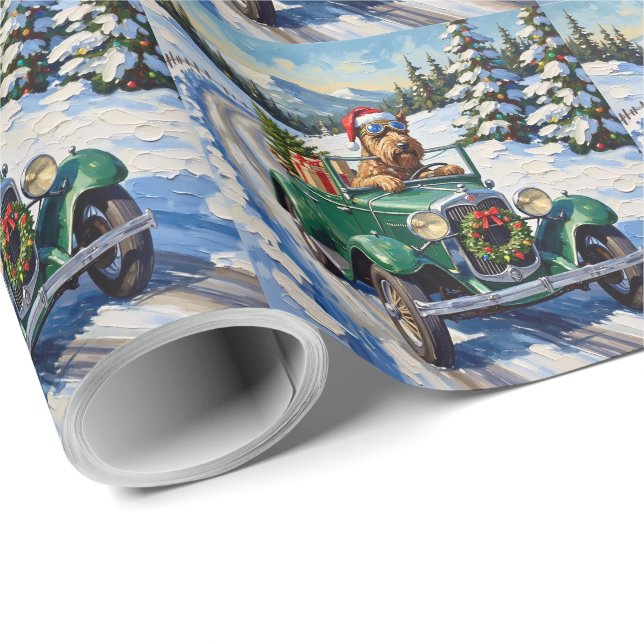 Bouvier des Flandres Christmas Car Ride Holiday Wrapping Paper (Roll Corner)