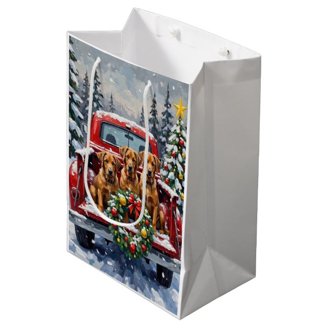 Bouvier des Flandres Christmas Red Truck Holiday Medium Gift Bag (Front Angled)