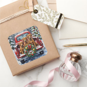 Bouvier des Flandres Christmas Red Truck Holiday Square Sticker