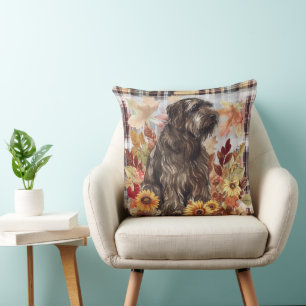 Bouvier des Flandres Dog Fall Watercolor Flowers Cushion