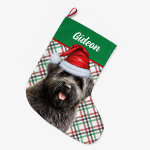 Bouvier des Flandres Dog Plaid Personalised Large Christmas Stocking
