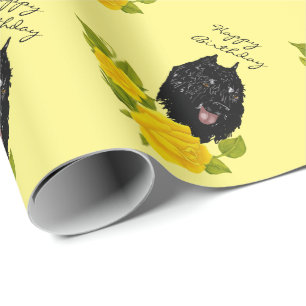 Bouvier des Flandres on Yellow Roses Wrapping Paper