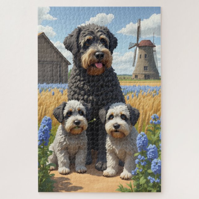 Bouvier des Flandres Rustic Field Art Jigsaw Puzzle (Vertical)