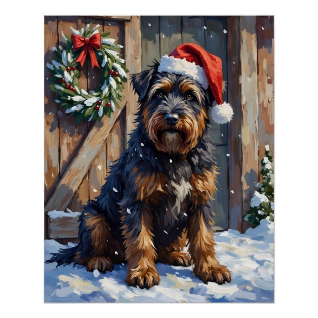 Bouvier des Flandres Snowy Farm Christmas Poster (Front)