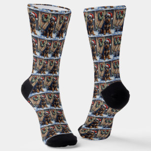 Bouvier des Flandres Snowy Farm Christmas Socks