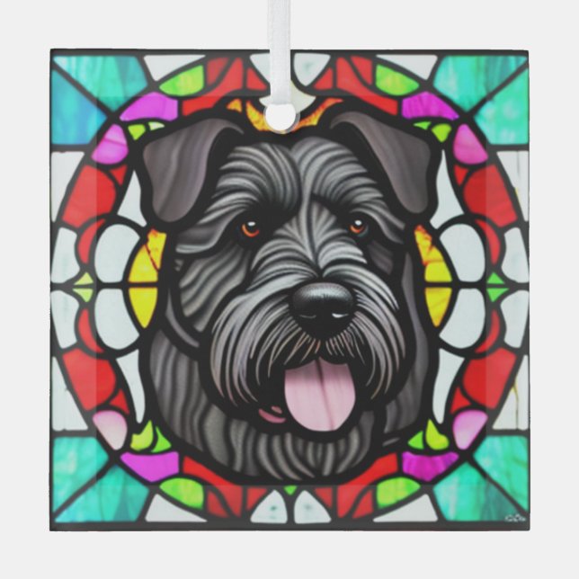 Bouvier des Flandres "Stained Glass" Glass Tree Decoration (Front)