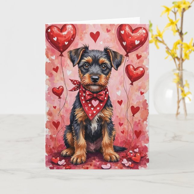 Bouvier des Flandres Valentine Dog Sitting Card (Yellow Flower)