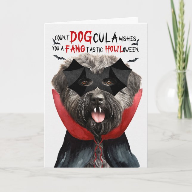 Bouvier Dog Funny Count DOGcula Halloween Holiday Card (Front)