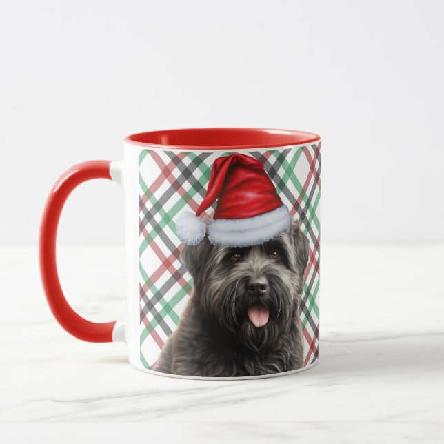Bouvier Dog Lover Holiday Plaid Christmas Mug (Left)