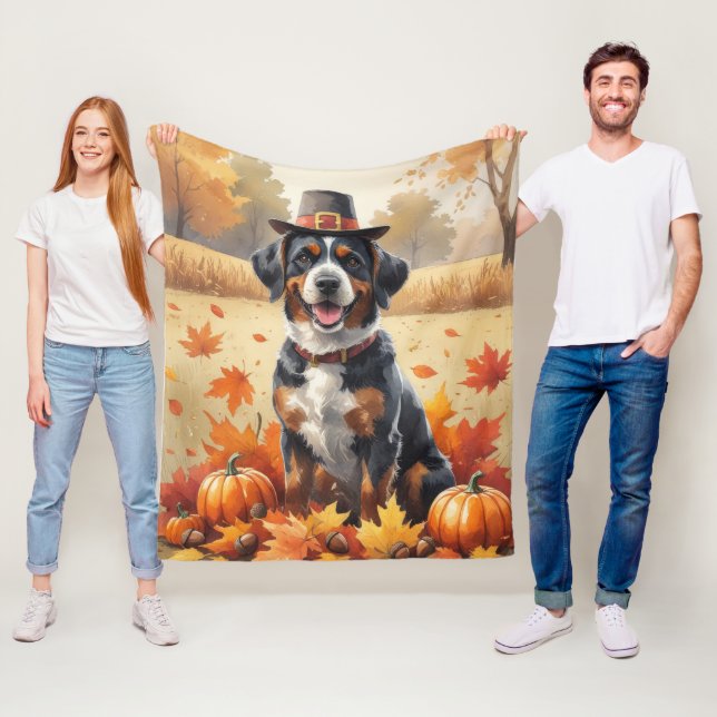 Bouviers des Flandres Autumn Leaves Thanksgiving Fleece Blanket (In Situ)