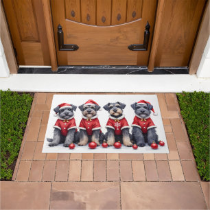 Bouviers des Flandres Christmas Dress Santa Hat Doormat