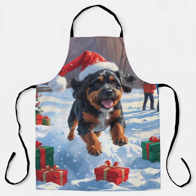 Bouviers des Flandres Christmas Festive Snow Scene Apron (Front)