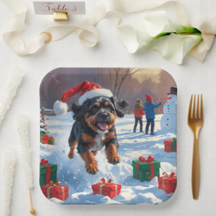 Bouviers des Flandres Christmas Festive Snow Scene Paper Plate