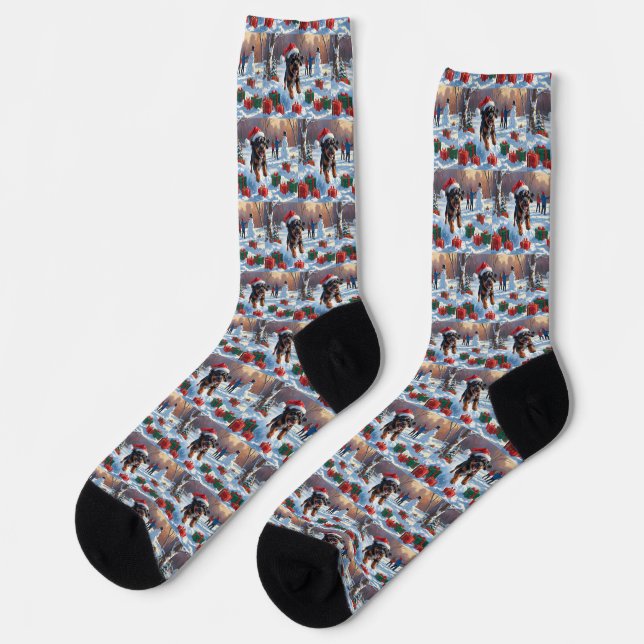 Bouviers des Flandres Christmas Festive Snow Scene Socks (Left)