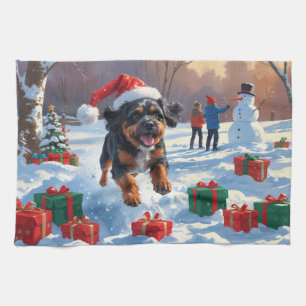 Bouviers des Flandres Christmas Festive Snow Scene Tea Towel
