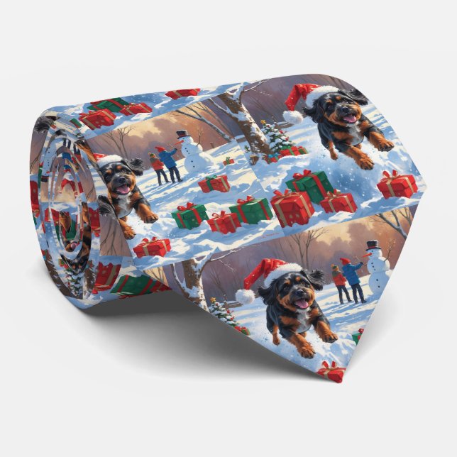 Bouviers des Flandres Christmas Festive Snow Scene Tie (Rolled)