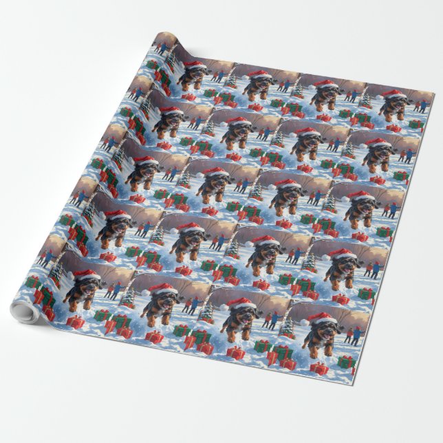 Bouviers des Flandres Christmas Festive Snow Scene Wrapping Paper (Unrolled)