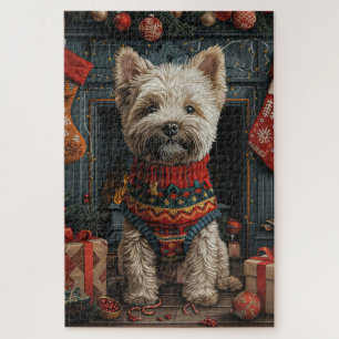 Bouviers Des Flandres Christmas Gifts Fireplace Jigsaw Puzzle