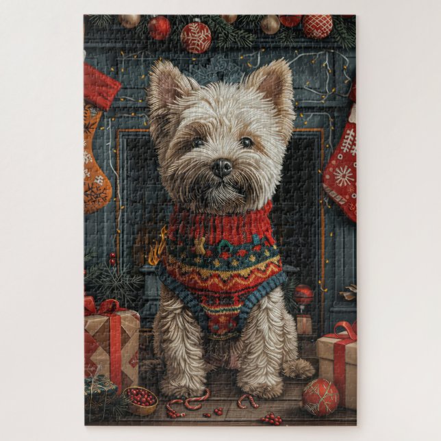 Bouviers Des Flandres Christmas Gifts Fireplace Jigsaw Puzzle (Vertical)