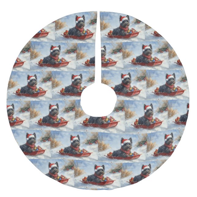 Bouviers Des Flandres Dog in Sledge Christmas Brushed Polyester Tree Skirt (Front)