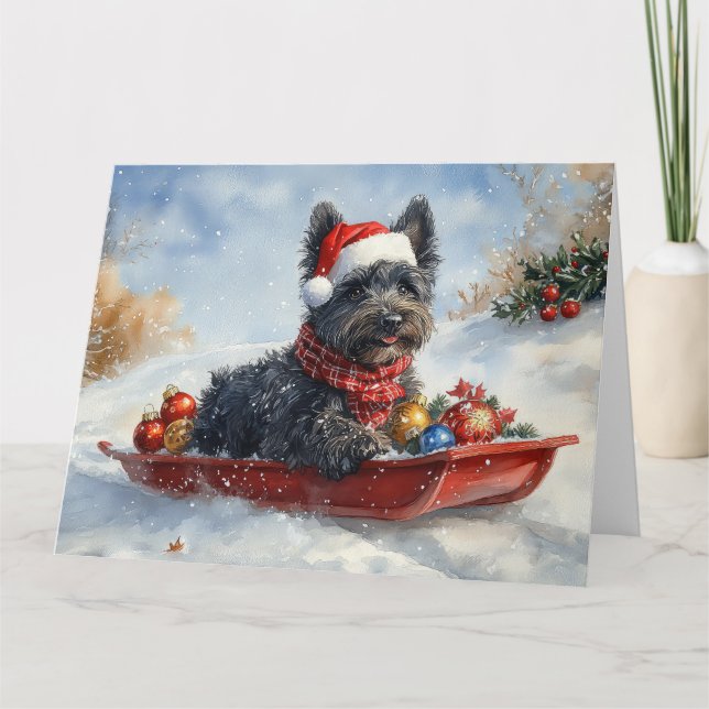 Bouviers Des Flandres Dog in Sledge Christmas Card (Front)