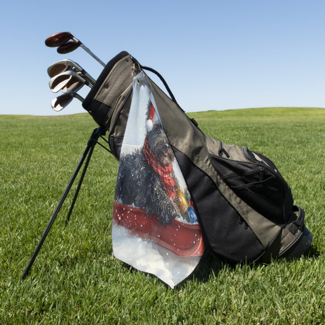 Bouviers Des Flandres Dog in Sledge Christmas Golf Towel (Green)