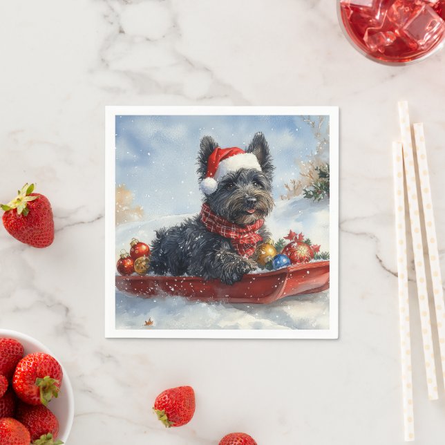 Bouviers Des Flandres Dog in Sledge Christmas Napkin (Insitu)