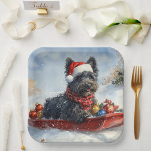 Bouviers Des Flandres Dog in Sledge Christmas Paper Plate