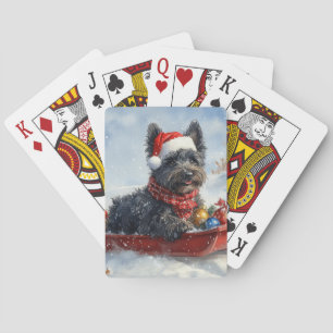 Bouviers Des Flandres Dog in Sledge Christmas Playing Cards