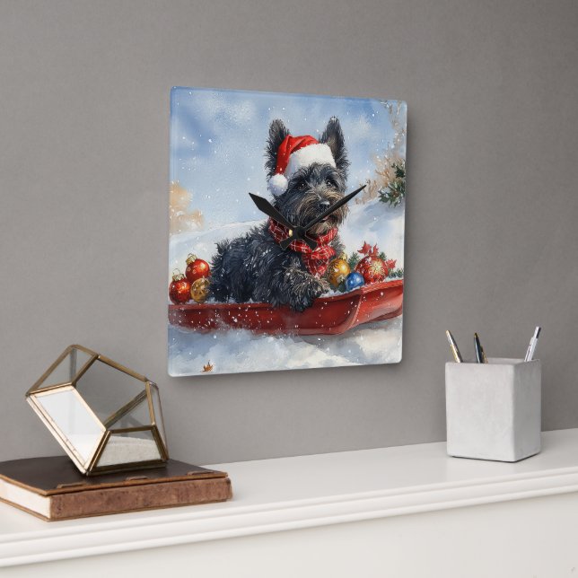Bouviers Des Flandres Dog in Sledge Christmas Square Wall Clock (Office)