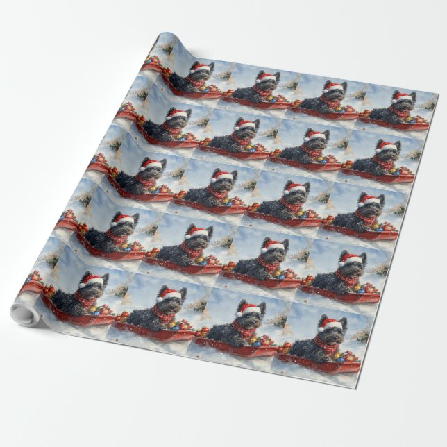 Bouviers Des Flandres Dog in Sledge Christmas Wrapping Paper (Unrolled)