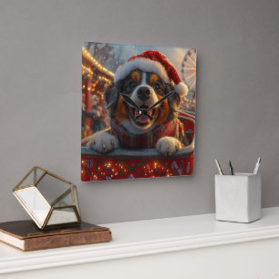 Bouviers des Flandres Dog Roller Coaster Christmas Square Wall Clock