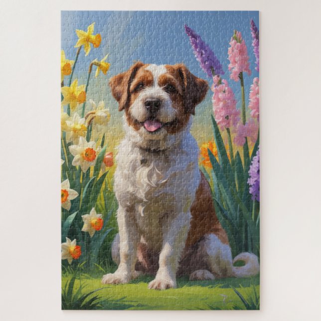 Bouviers Des Flandres Dog Spring Flowers Painting  Jigsaw Puzzle (Vertical)