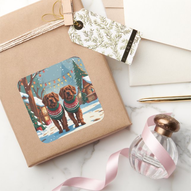 Bouviers des Flandres Dogs Christmas Snow Holiday  Square Sticker (Gifting)