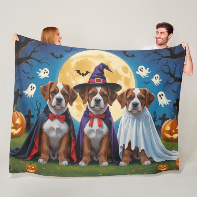 Bouviers Des Flandres Dogs Pumpkin Halloween Funny Fleece Blanket (In Situ)