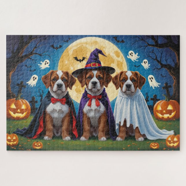 Bouviers Des Flandres Dogs Pumpkin Halloween Funny Jigsaw Puzzle (Horizontal)