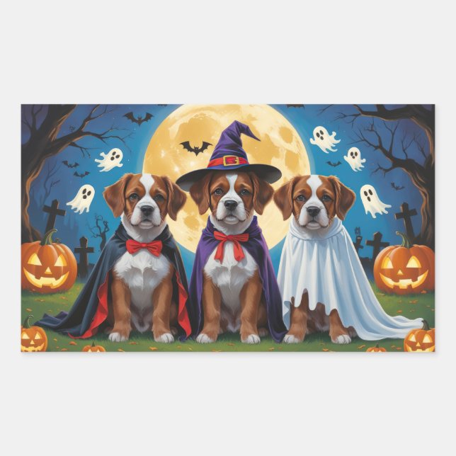 Bouviers Des Flandres Dogs Pumpkin Halloween Funny Rectangular Sticker (Front)