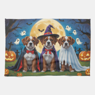 Bouviers Des Flandres Dogs Pumpkin Halloween Funny Tea Towel