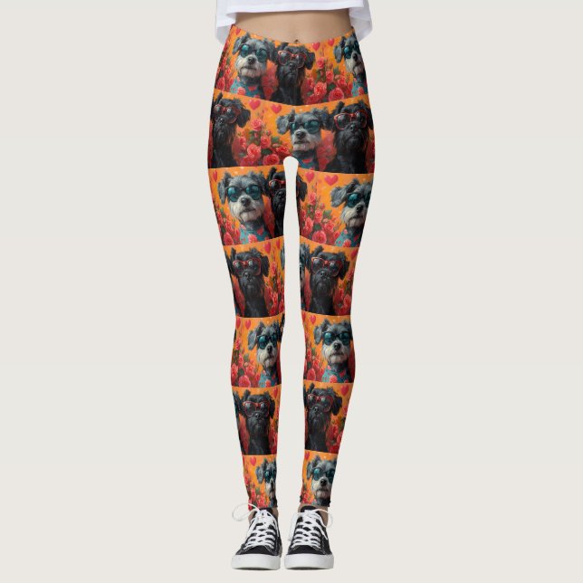 Bouviers des Flandres Heart Roses Valentine's Day Leggings (Front)