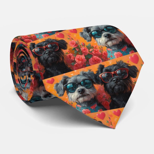 Bouviers des Flandres Heart Roses Valentine's Day Tie (Rolled)