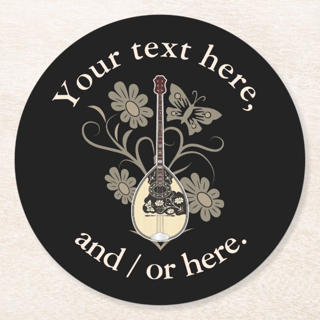Bouzouki Round Paper Coaster (Front)