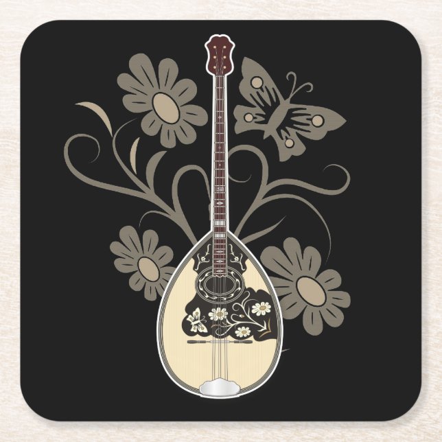 Bouzouki Square Paper Coaster (Front)