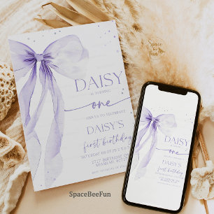 Bow 1st Birthday Coquette Invitation  