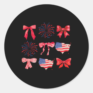 Bow 4th Of July Usa American Patriotic Women Girl Classic Round Sticker
